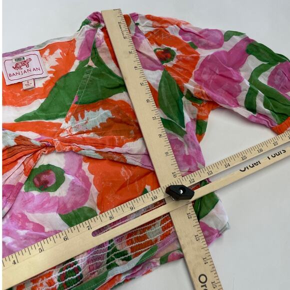 Banjanan‎ Shirt Womens Small Orange Pink Green Aurora Cutout Blouse Top Cotton - Picture 10 of 10